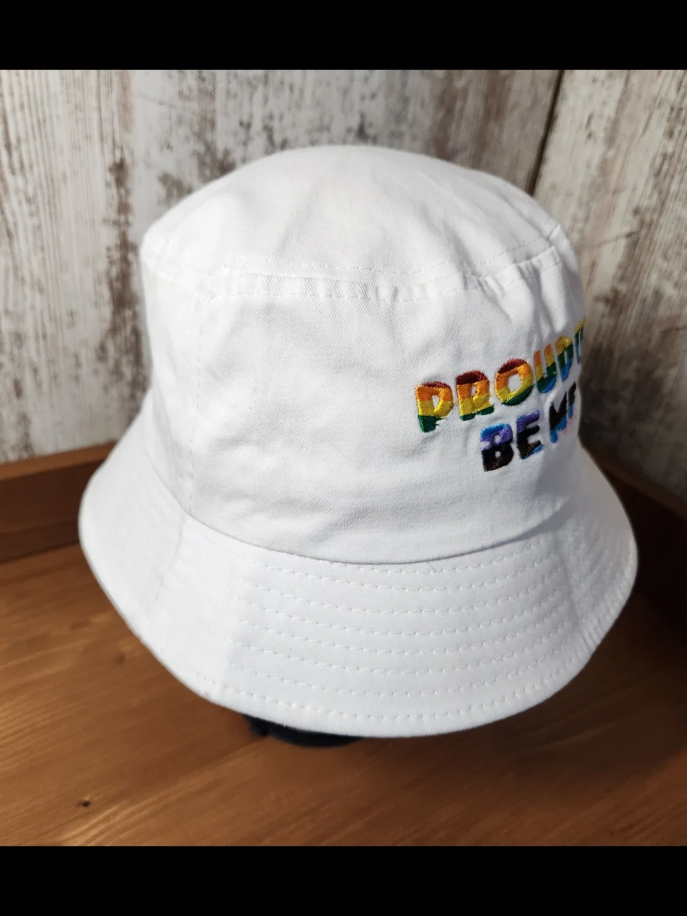 White Bucket Hat with Rainbow 